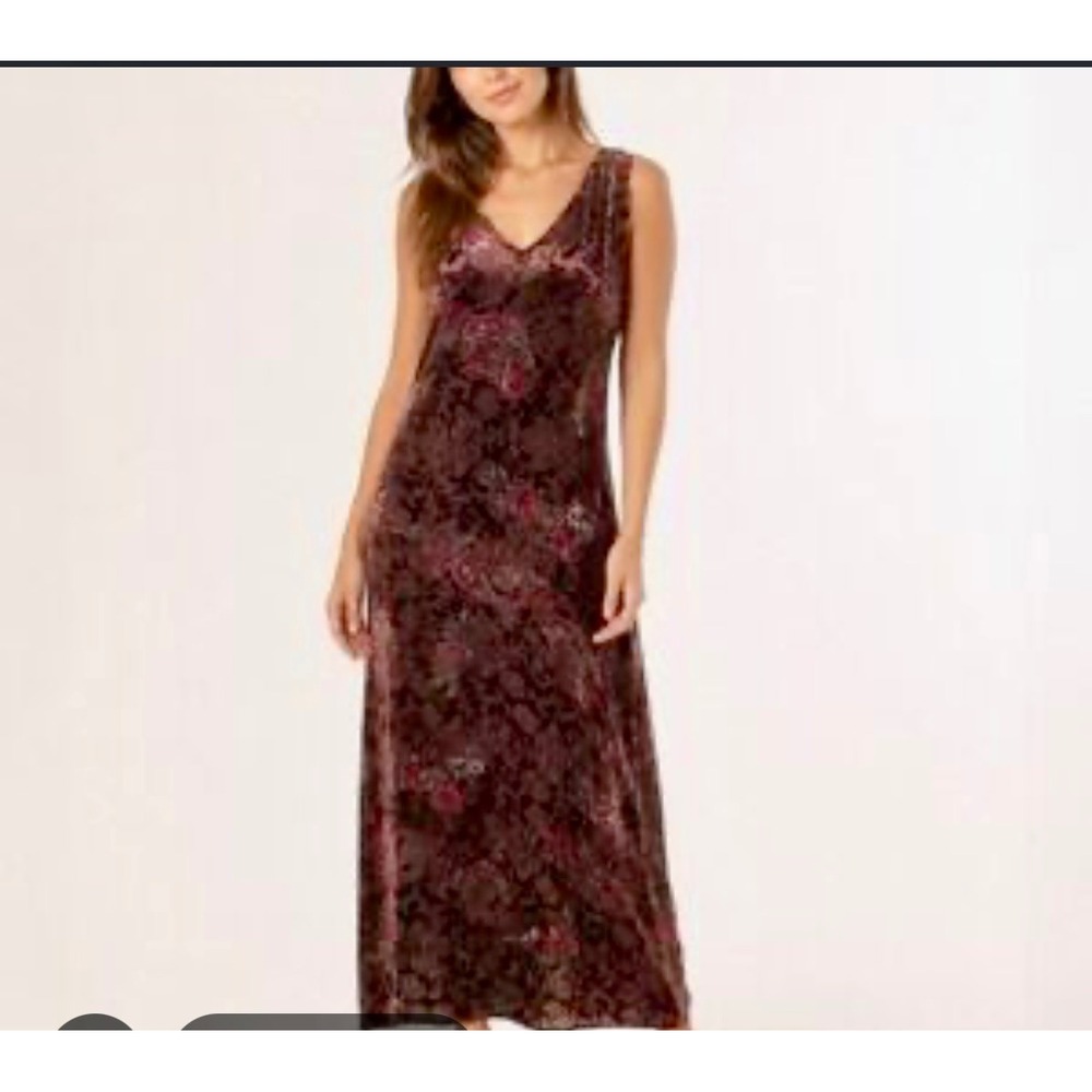 Sundance Brown Burnout Velvet Floral Paisley V-Neck Sleeveless Maxi Dress